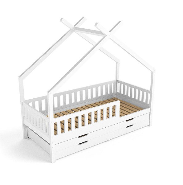 Łóżko domek Clara, białe (w tym łóżko dla gości i podstawa łóżka)
