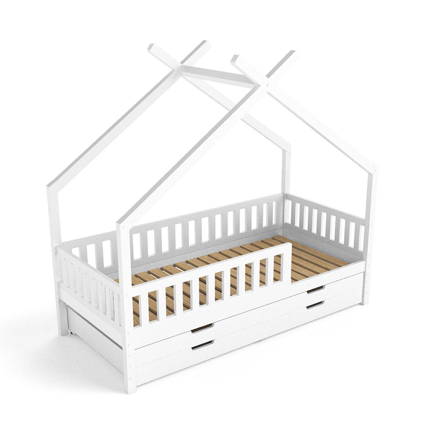 Łóżko domek Clara, białe (w tym łóżko dla gości i podstawa łóżka)