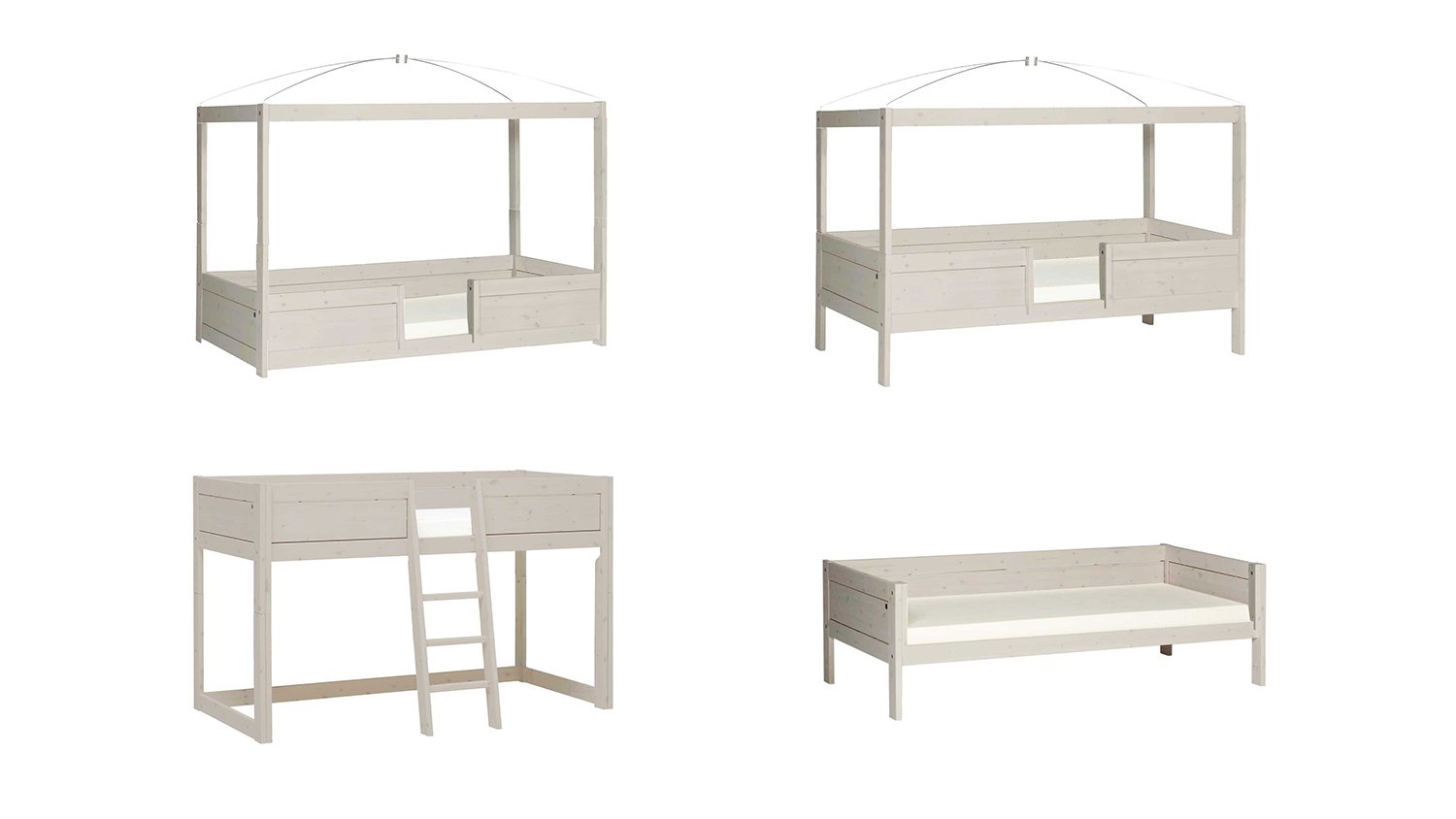 4 in 1 Bett für Betthimmel whitewash mit Rollrost