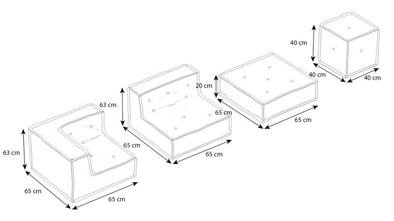 Sofa dziecięca MyColorCube - szary 5-częściowy zestaw F
