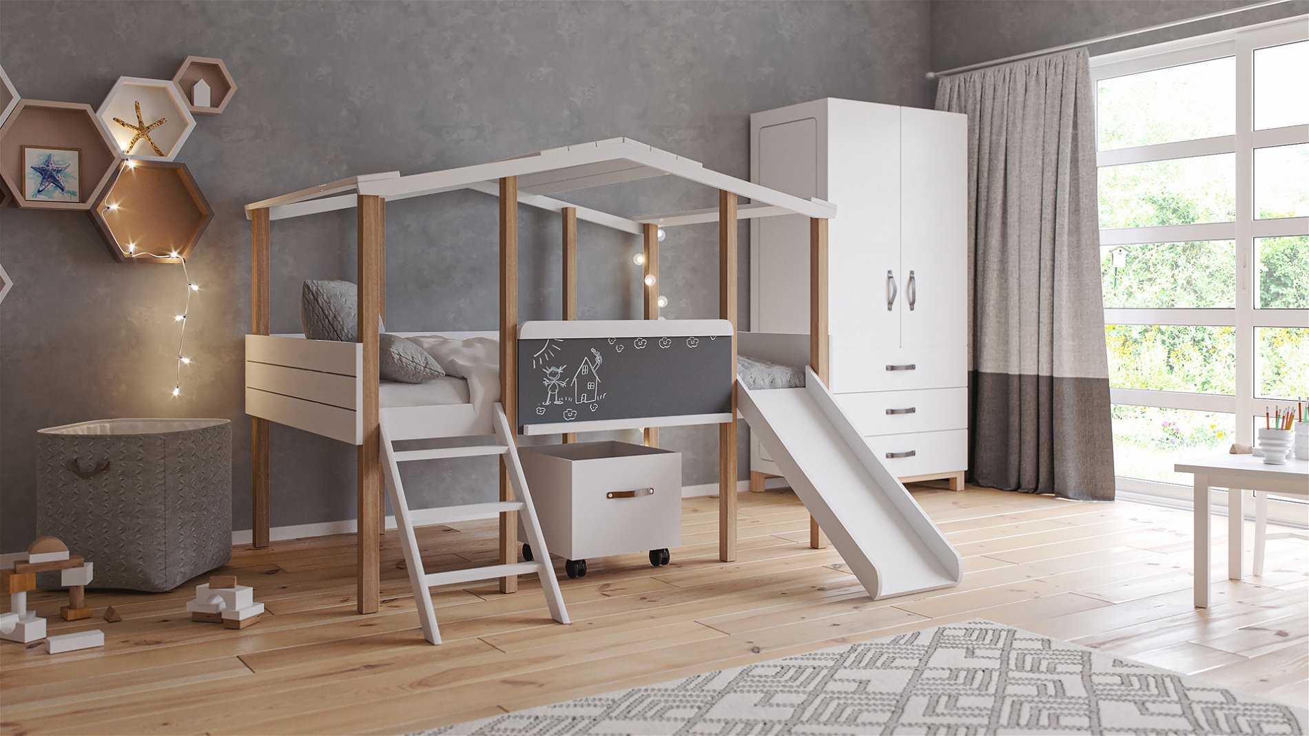 Pokój dziecięcy Cory / Luna z łóżkiem domkiem (8-częściowy)