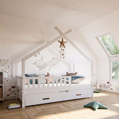 Łóżko domek Clara, białe (w tym łóżko dla gości i podstawa łóżka) Łóżko domek Clara, białe (w tym łóżko dla gości i podstawa łóżka)