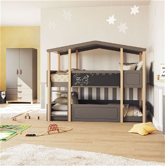Pokój dziecięcy Cory z łóżkiem piętrowym (90 x 200 cm, 4-częściowy) antracytowy
