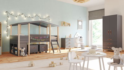 Pokój dziecięcy Cory z łóżkiem domkiem (90 x 200 cm, 7-częściowy), antracytowy Pokój dziecięcy Cory z łóżkiem domkiem (90 x 200 cm, 7-częściowy), antracytowy