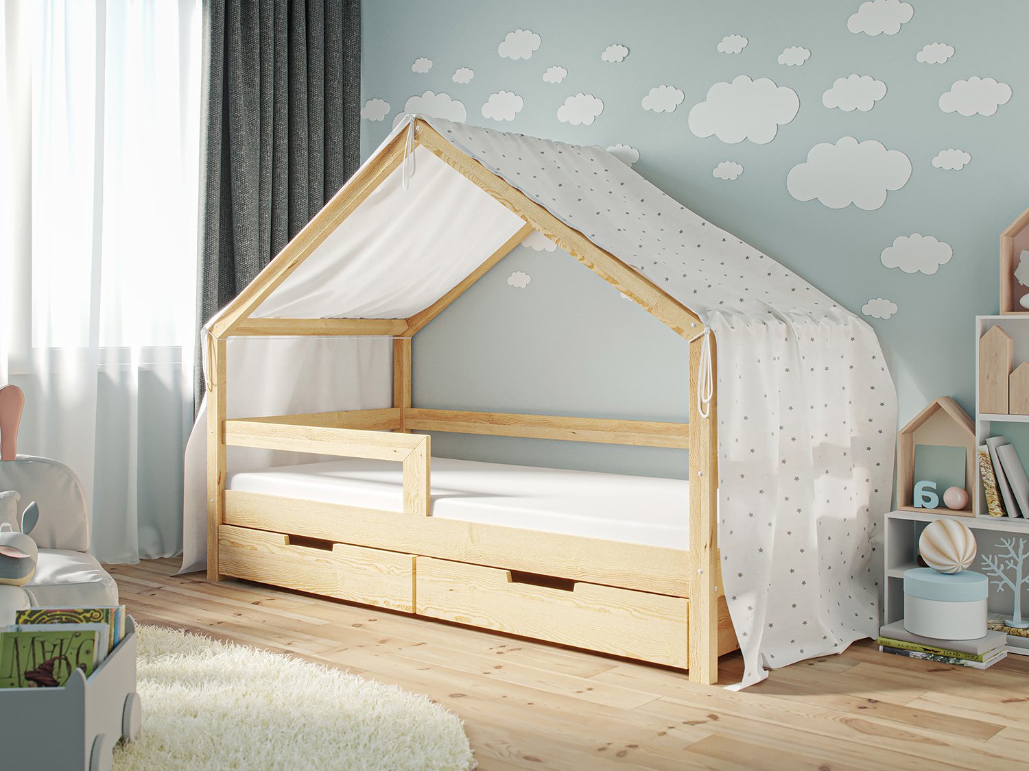 Baldachim do łóżka Domek Lara Khaki (Grey Stars)