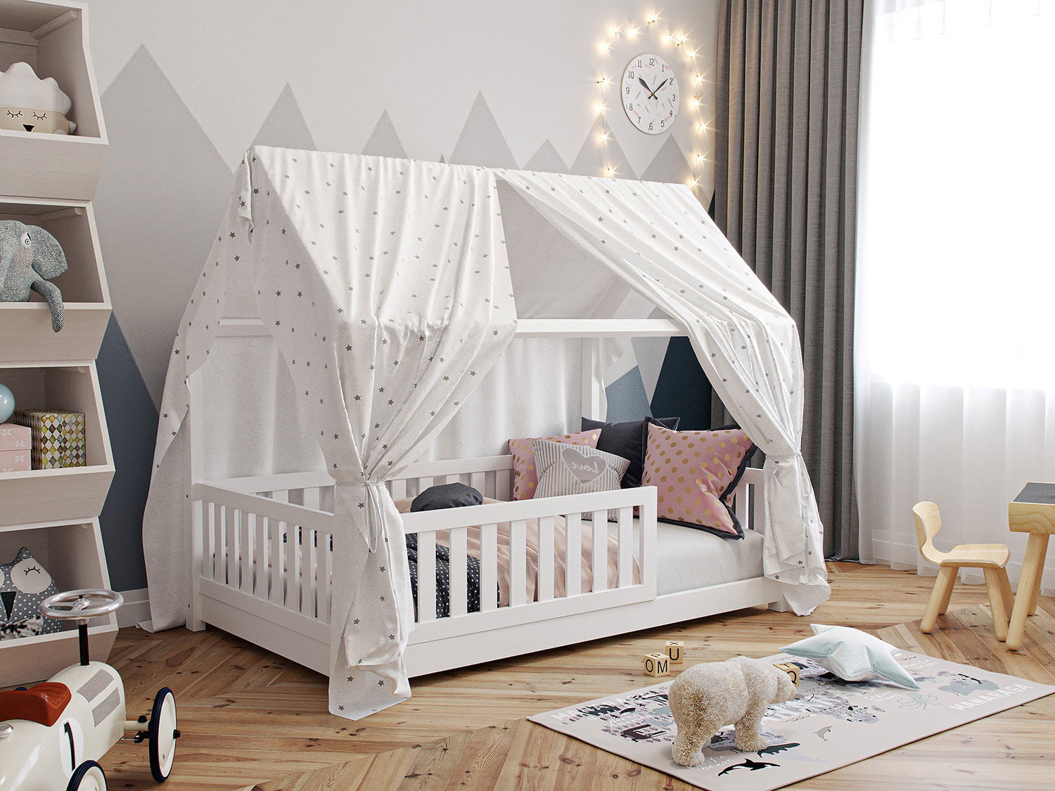 Betthimmel Hausbett Lilly/Sara transparent 90x200 (120x200cm, Grey Stars)