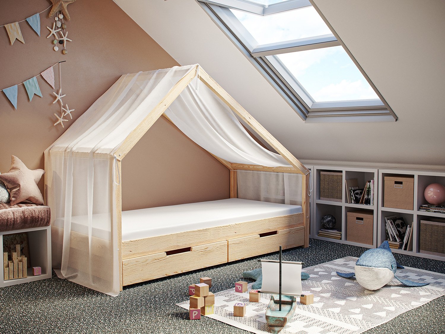 [p530448] Baldachim do łóżka Domek Milo (Rozmiar: 120 x 200 cm, Przezroczysty)