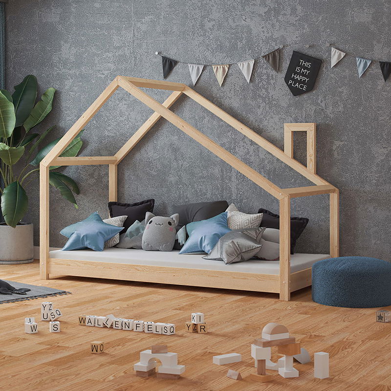 Łóżko domek Milo naturalna sosna 120x200cm Łóżko domek Milo naturalna sosna 120x200cm