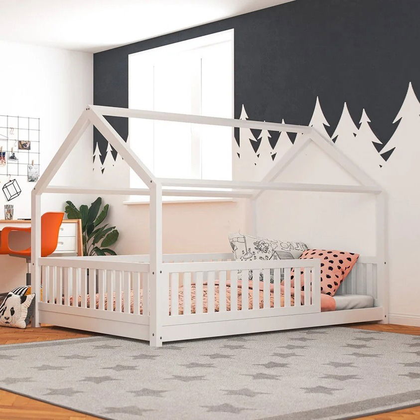 Hausbett Lilly in weiß mit Flachsprossen (120 x 200cm) - (Abbildung ähnlich)